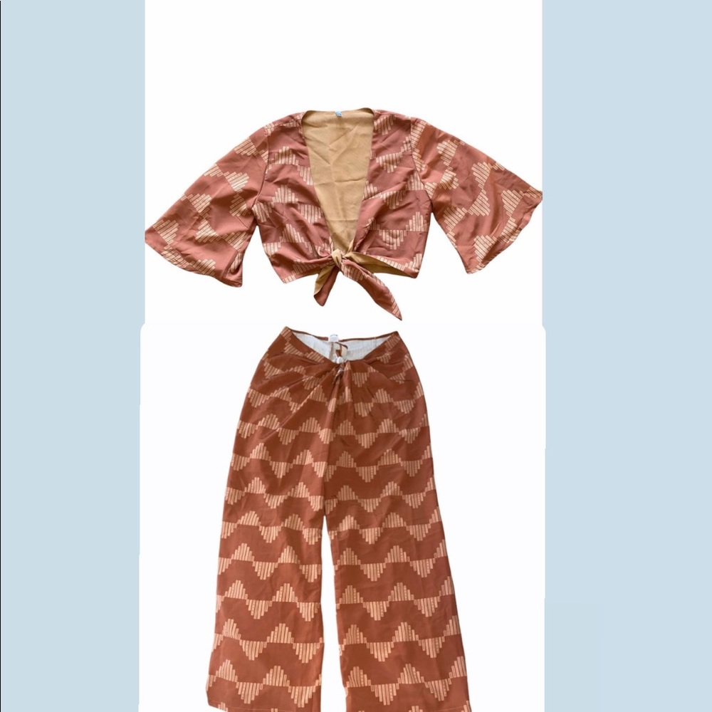 Hawaii’s finest rust orange tie top and tie pants set